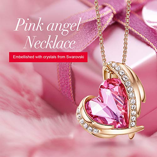CDE Amor Corazon Collar Colgante para Mujeres 18K Blanco/Oro Collares Joyas Regalos de cumpleaños（Rosado）