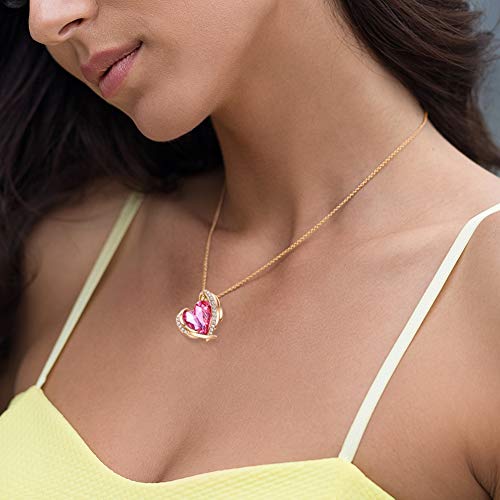 CDE Amor Corazon Collar Colgante para Mujeres 18K Blanco/Oro Collares Joyas Regalos de cumpleaños（Rosado）