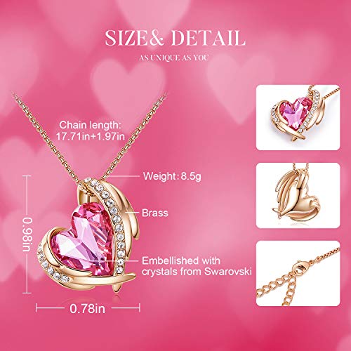 CDE Amor Corazon Collar Colgante para Mujeres 18K Blanco/Oro Collares Joyas Regalos de cumpleaños（Rosado）