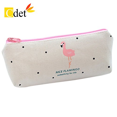 Cdet Lienzo Estuche Bolso Simple y Hermosa Caja de lápiz de Lona de Flamenco Estudiante pequeño Fresco Cremallera de Gran Capacidad papelería Bolsa lápiz Caso,Blanco