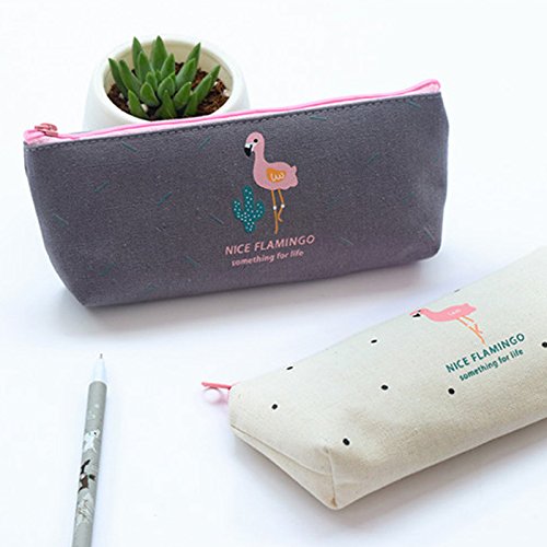 Cdet Lienzo Estuche Bolso Simple y Hermosa Caja de lápiz de Lona de Flamenco Estudiante pequeño Fresco Cremallera de Gran Capacidad papelería Bolsa lápiz Caso,Blanco