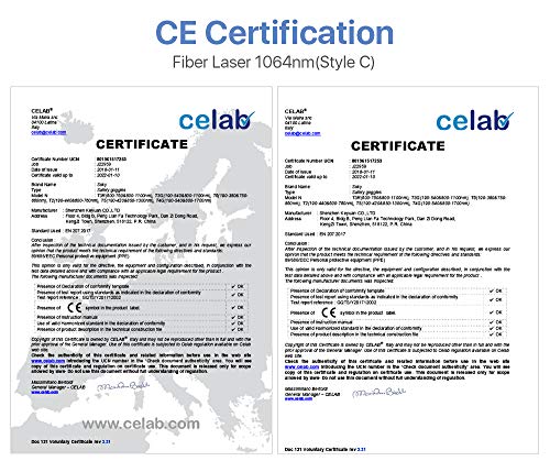 CE 1064 NM - Gafas de Seguridad láser para YAG DPSS Fibra láser Estilo C