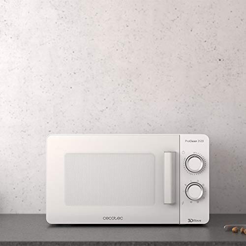 Cecotec Microondas blanco ProClean 3120. Con Grill y Revestimiento Ready2Clean para mejor limpieza. Tecnología 3DWave, Cantidad 20 L. Diseño elegante puerta FullWhite y detalles metálicos.6 niveles.