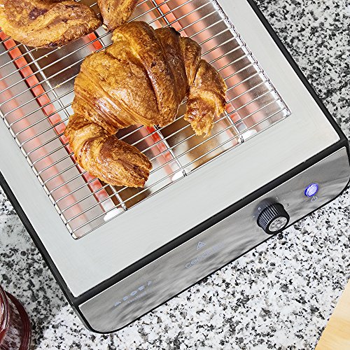 Cecotec Tostador Plano Horizontal Turbo Easy Toast Inox. 3 Resistencias de Cuarzo, 6 Niveles de Potencia, Bandeja Recogemigas, Hueco Recogecables, Acabados en Acero Inoxidable, 900 W