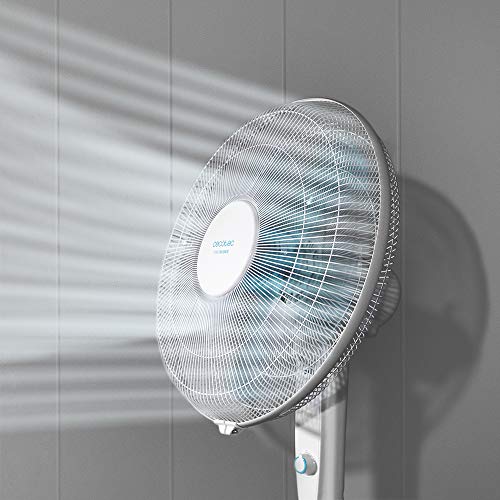 Cecotec Ventilador de Pie EnergySilence 520 Power White. 5 Aspas 16" (40cm) de Di‡Metro, Oscilante, 4 Velocidades, Ajustable(110-135cm), Motor de Cobre, Temporizador de 2h, 50W