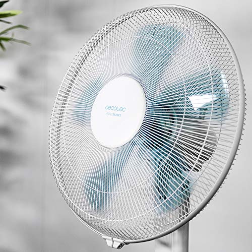 Cecotec Ventilador de Pie EnergySilence 520 Power White. 5 Aspas 16" (40cm) de Di‡Metro, Oscilante, 4 Velocidades, Ajustable(110-135cm), Motor de Cobre, Temporizador de 2h, 50W