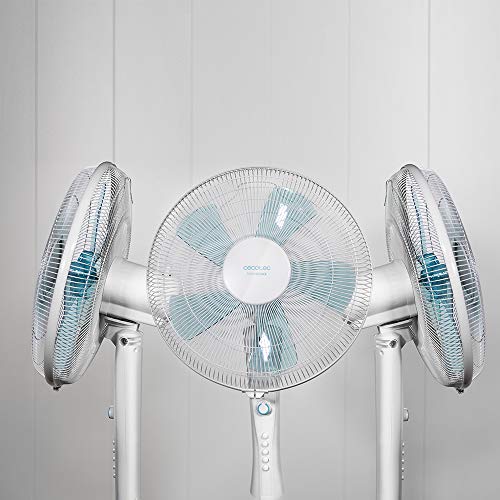 Cecotec Ventilador de Pie EnergySilence 520 Power White. 5 Aspas 16" (40cm) de Di‡Metro, Oscilante, 4 Velocidades, Ajustable(110-135cm), Motor de Cobre, Temporizador de 2h, 50W