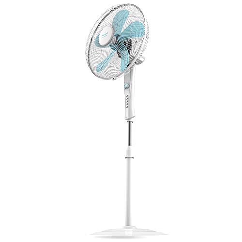 Cecotec Ventilador de Pie EnergySilence 520 Power White. 5 Aspas 16" (40cm) de Di‡Metro, Oscilante, 4 Velocidades, Ajustable(110-135cm), Motor de Cobre, Temporizador de 2h, 50W