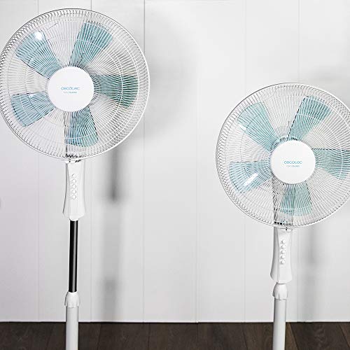 Cecotec Ventilador de Pie EnergySilence 520 Power White. 5 Aspas 16" (40cm) de Di‡Metro, Oscilante, 4 Velocidades, Ajustable(110-135cm), Motor de Cobre, Temporizador de 2h, 50W
