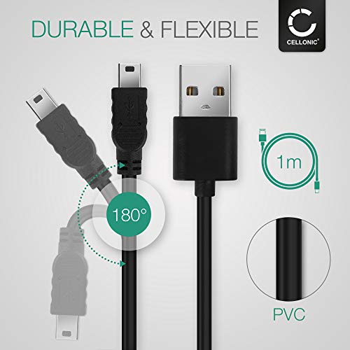CELLONIC® Cable USB Datos 1m Compatible con Nokia N95 / 6300/6110 / 5300/5200 / E51 / E90 / N-Gage Cable de Carga Mini USB a USB A 2.0 2A Negro conexión USB PVC