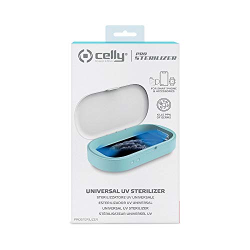 Celly Esterilizador UV Universal (Certificaciones), Caja Desinfectante con Rayos UV-C y Función Aromaterapia para Smartphones y Accesorios, Relojes, Mascarillas, Guantes.
