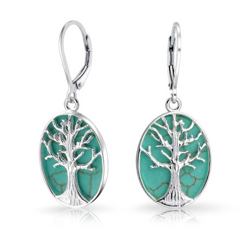 Celta Oval Turquesa Estabilizada Colgante Del Árbol De La Vida Familiar Para Mujer Pendiente De Plata Esterlina
