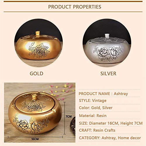 Ceniceros, Cenicero Retro Creativo For El Hogar, Eco Crafts, Cenicero Redondo, Individualidad Elegante, Regalos For Hombres WXIFEID (Color : Gold, Size : 16 * 7cm)