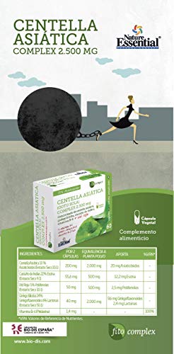 Centella asiatica complex 2500 mg 60 cápsulas vegetales con castaño de indias, vid roja, ginkgo biloba y vitamina B-6