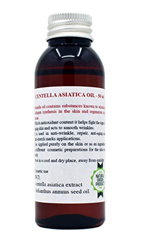 Centella Asiatica Oil 50 ml - conocido también como aceite de kola Gotu, actúa como un agente antienvejecimiento, tonificante, reafirmante, acondicionador y restaurador.