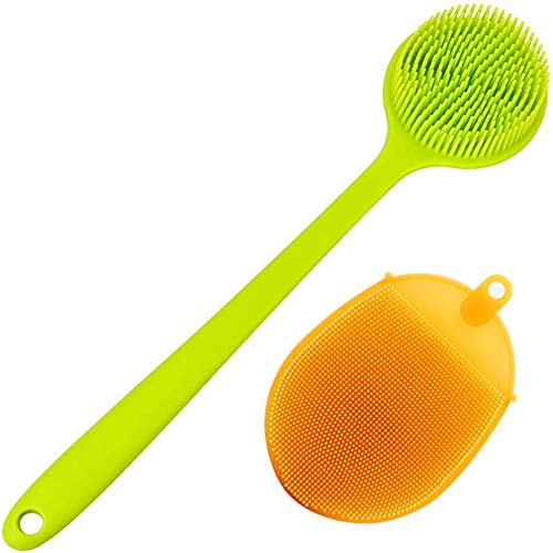 Cepillo de baño de Sayopin, cepillo corporal con mango largo, cepillo de masaje, cepillo de espalda y guantes de ducha, solución para la cara, axila, piernas, cuello