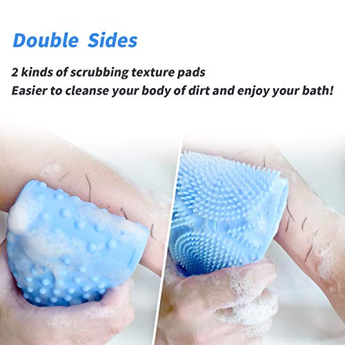 Cepillo de cuerpo de baño de silicona, 2 piezas para la ducha, cepillo exfoliante corporal con cerdas suaves y rígidas de masaje para hombres y mujeres de larga duración y fácil de limpiar (azul)