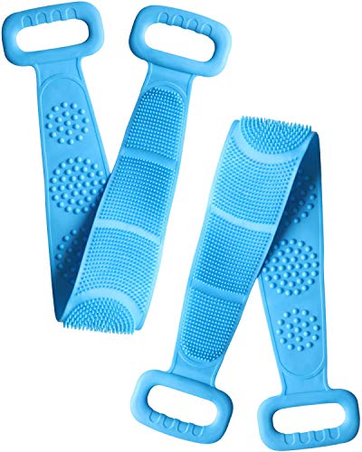 Cepillo de cuerpo de baño de silicona, 2 piezas para la ducha, cepillo exfoliante corporal con cerdas suaves y rígidas de masaje para hombres y mujeres de larga duración y fácil de limpiar (azul)
