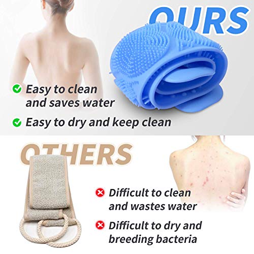 Cepillo de cuerpo de baño de silicona, 2 piezas para la ducha, cepillo exfoliante corporal con cerdas suaves y rígidas de masaje para hombres y mujeres de larga duración y fácil de limpiar (azul)