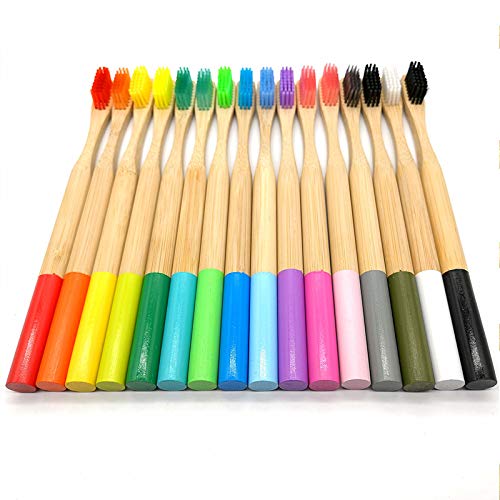 Cepillo de dientes de bambú Cepillo de nylon redondo multicolor Cepillo de dientes para adultos Eco Friendly Degradable Rose Red 12 Cepillo de dientes