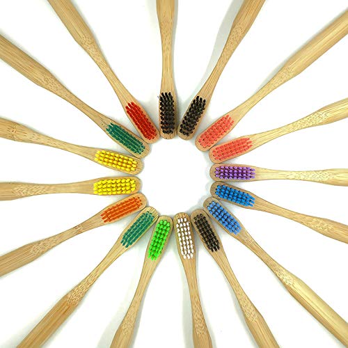 Cepillo de dientes de bambú Cepillo de nylon redondo multicolor Cepillo de dientes para adultos Eco Friendly Degradable Rose Red 12 Cepillo de dientes