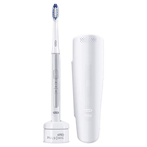 cepillo de dientes eléctrico Braun Oral-B Pulsonic Slim 1200, con temporizador, 1 cepillo eléctrico y estuche de viaje, plata