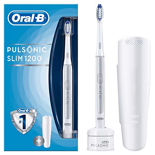 cepillo de dientes eléctrico Braun Oral-B Pulsonic Slim 1200, con temporizador, 1 cepillo eléctrico y estuche de viaje, plata