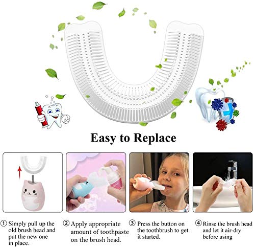 Cepillo de dientes eléctrico ultrasónico para niños con características de desinfección y cabeza de cepillo en forma de U que ayuda a prevenir y reducir gingivitis para niños de 2 a 12 años,Brush,A