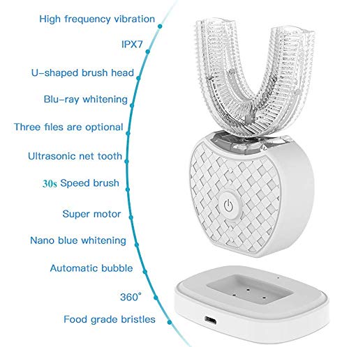 Cepillo de dientes eléctrico V-WHITE 360 ° Cepillo de dientes automático para blanquear los dientes con 4 modos opcionales, base de carga inalámbrica