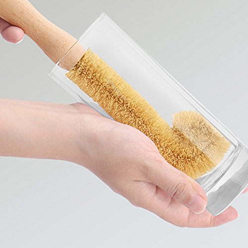 Cepillo de limpieza multifuncional para botellas, cristal, palma de cepillo de dientes con mango de madera para limpiar botellas, vasos, tazas, platos, macetas, etc.