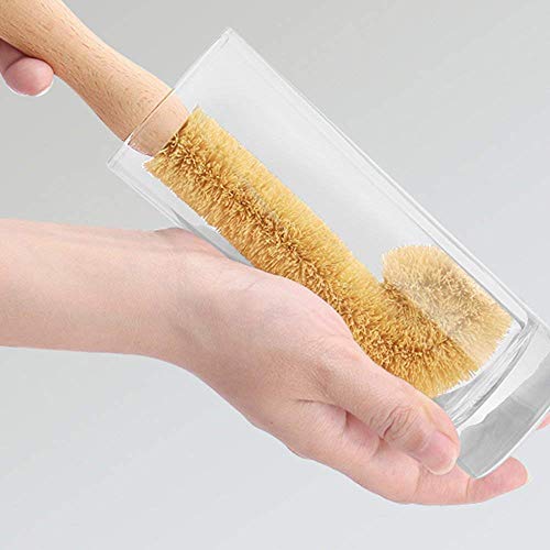 Cepillo de limpieza multifuncional para botellas, cristal, palma de cepillo de dientes con mango de madera para limpiar botellas, vasos, tazas, platos, macetas, etc.