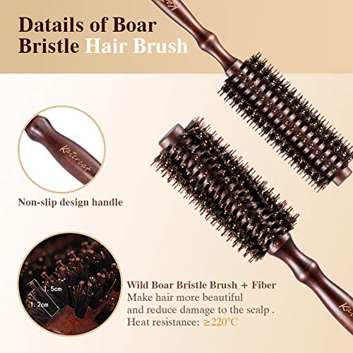 Cepillo de Pelo, Cerdas de Jabalí Natural para Secador de Pelo - Cepillo Cabello Desenredante de Calidad Profesional para Cabello Rizado y Todo Tipo de Cabellos, 2 Piezas Peine Madera