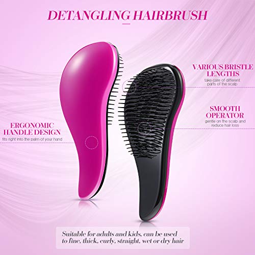 Cepillo de Pelo Desenredante sin Enredos para Mujeres, Niñas y Niños Tipos de Cabello Húmedo, Seco, Fino, Afro, Grueso, Ondulado, Rizado o Flaco (Rosa Rojo)