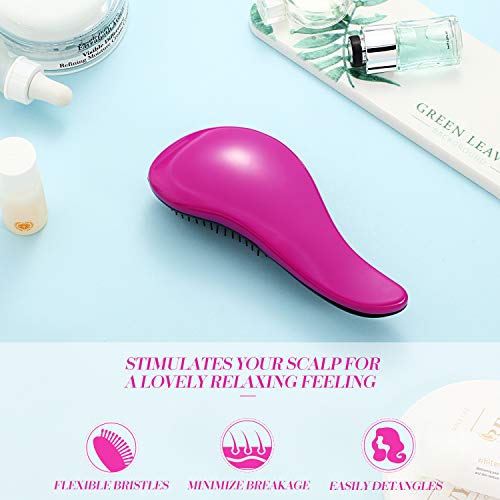 Cepillo de Pelo Desenredante sin Enredos para Mujeres, Niñas y Niños Tipos de Cabello Húmedo, Seco, Fino, Afro, Grueso, Ondulado, Rizado o Flaco (Rosa Rojo)