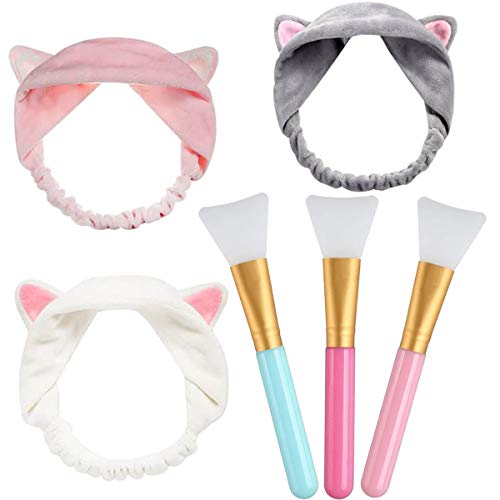 Cepillo Mascarilla Facial Y Diadema, Cepillos De Mascarillas Faciales De Silicona Sin Pelo, Brochas De Maquillaje Para La Cara, Cosmética, Máscara De Ojos, Suero O Bricolaje(3+3 Pcs)