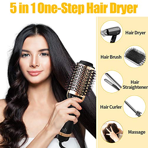 Cepillos de Aire Caliente,5 en 1 Cepillo Secador de Pelo Multifunción Secador de Cerámica con Iones Negativos para Peinado de Salón de Belleza