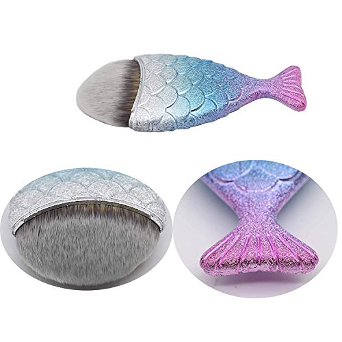 Cepillos de maquillaje Mermaid Brush Brush-Dolovemk, Brocha de maquillaje Powder Blush Foundation, Brocha de maquillaje, Brocha de maquillaje de cola de pez 1 piezas (Color 3D)