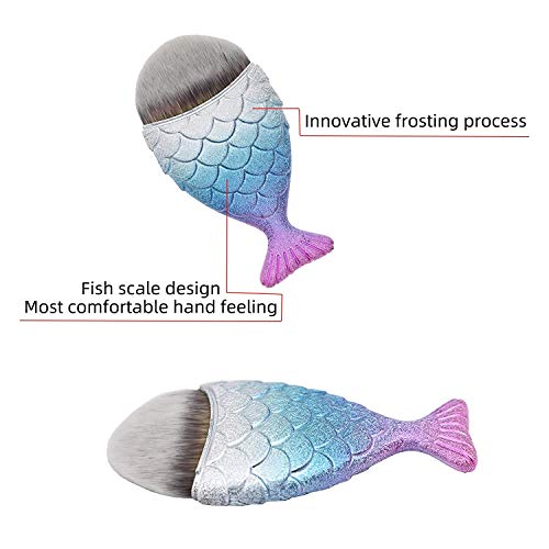 Cepillos de maquillaje Mermaid Brush Brush-Dolovemk, Brocha de maquillaje Powder Blush Foundation, Brocha de maquillaje, Brocha de maquillaje de cola de pez 1 piezas (Color 3D)