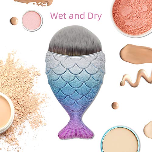 Cepillos de maquillaje Mermaid Brush Brush-Dolovemk, Brocha de maquillaje Powder Blush Foundation, Brocha de maquillaje, Brocha de maquillaje de cola de pez 1 piezas (Color 3D)