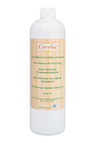 CERYLAC Aceite Mineral para Madera, Pizarra o Piedra - 500 ml. Calidad alimentaria. Aprobado por la Real Farmacopea Española.