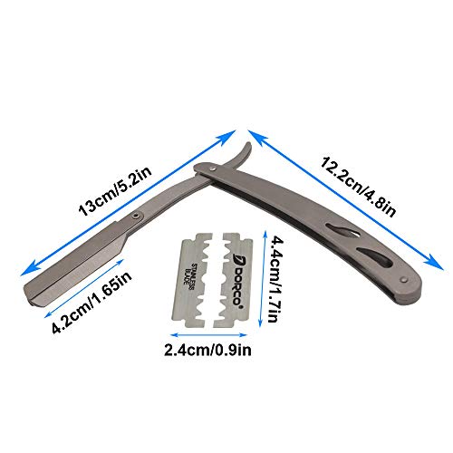 CESFONJER Maquinilla de afeitar tradicional - Navaja de afeitar de barbero - plegable de la máquina de afeitar (acero inoxidable, 10 cuchillas inoxidables) Blanco plateado