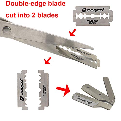 CESFONJER Maquinilla de afeitar tradicional - Navaja de afeitar de barbero - plegable de la máquina de afeitar (acero inoxidable, 10 cuchillas inoxidables) Blanco plateado