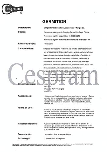 CESPRAM-Desinfectante,bactericida,fungicida con Registro sanitario para superficies Germition (1 L)