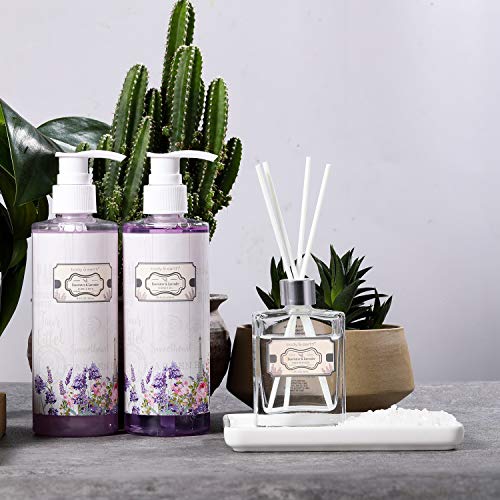 Cesta de Regalo de Spa para Mujer - Body&Earth Cesta de Regalo de 10 Piezas a Rosa y Lavanda, Incluye Gel de Ducha, Bomba de Baño, Loción Corporal, Baño de Burbujas, Crema de Manos, Set de Regalo