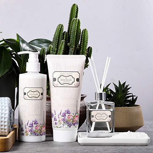 Cesta de Regalo de Spa para Mujer - Body&Earth Cesta de Regalo de 10 Piezas a Rosa y Lavanda, Incluye Gel de Ducha, Bomba de Baño, Loción Corporal, Baño de Burbujas, Crema de Manos, Set de Regalo
