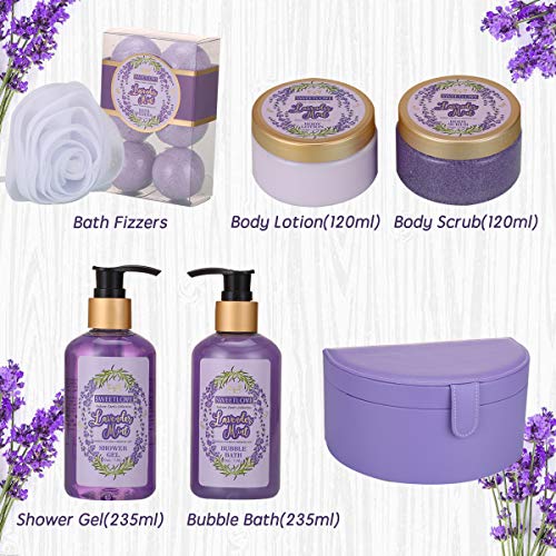 Cestas de regalo de spa para mujeres, set de regalo de baño y cuerpo para ella con estuche de joyería, lavanda lujosa de 12 piezas, el mejor regalo para el día de la madre, cumpleaños, navidad