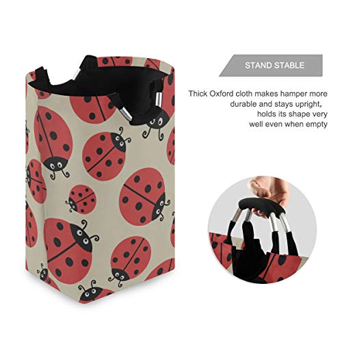 Cesto de la ropa de la universidad Canasta de la ropa de la mariquita del punto rojo negro Cesta de la ropa femenina 11 X 12.6 X 22.7 pulgadas Organizador plegable del juguete de la tela sucia de Ox