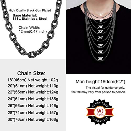 ChainsHouse Único Negro Rolo Grano Cadena para Moda 30 pulgadas/76cm de Acero Inoxidable - Joyería Must Have
