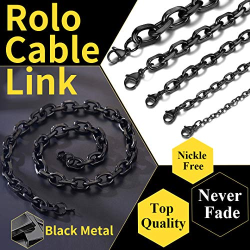 ChainsHouse Único Negro Rolo Grano Cadena para Moda 30 pulgadas/76cm de Acero Inoxidable - Joyería Must Have