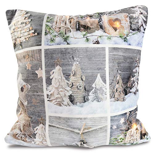 Chapa estriada palo Decoración navideña iluminada – Cojín & imágenes con ledes – Precioso almohada decorativa de Navidad imágenes decoración sofá sofá Navidad, Bäume im Schnee, almohada